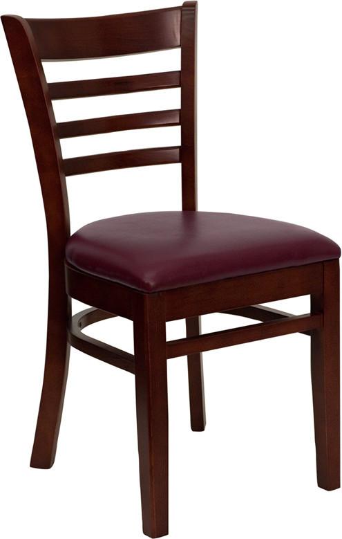 HERCULES Series Mahogany Finished Ladder Back Wooden Restaurant Chair with Burgundy Vinyl Seat XU-DGW0005LAD-MAH-BURV-GG by Flash Furniture