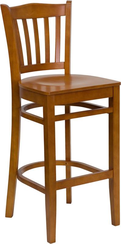 HERCULES Series Cherry Finished Vertical Slat Back Wooden Restaurant Bar Stool XU-DGW0008BARVRT-CHY-GG by Flash Furniture